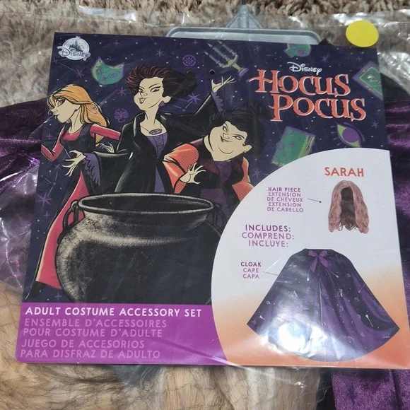 Disney Hocus Pocus Sarah Purple Hooded Cape Costume Halloween Blonde Hair NEW - Picture 3 of 4